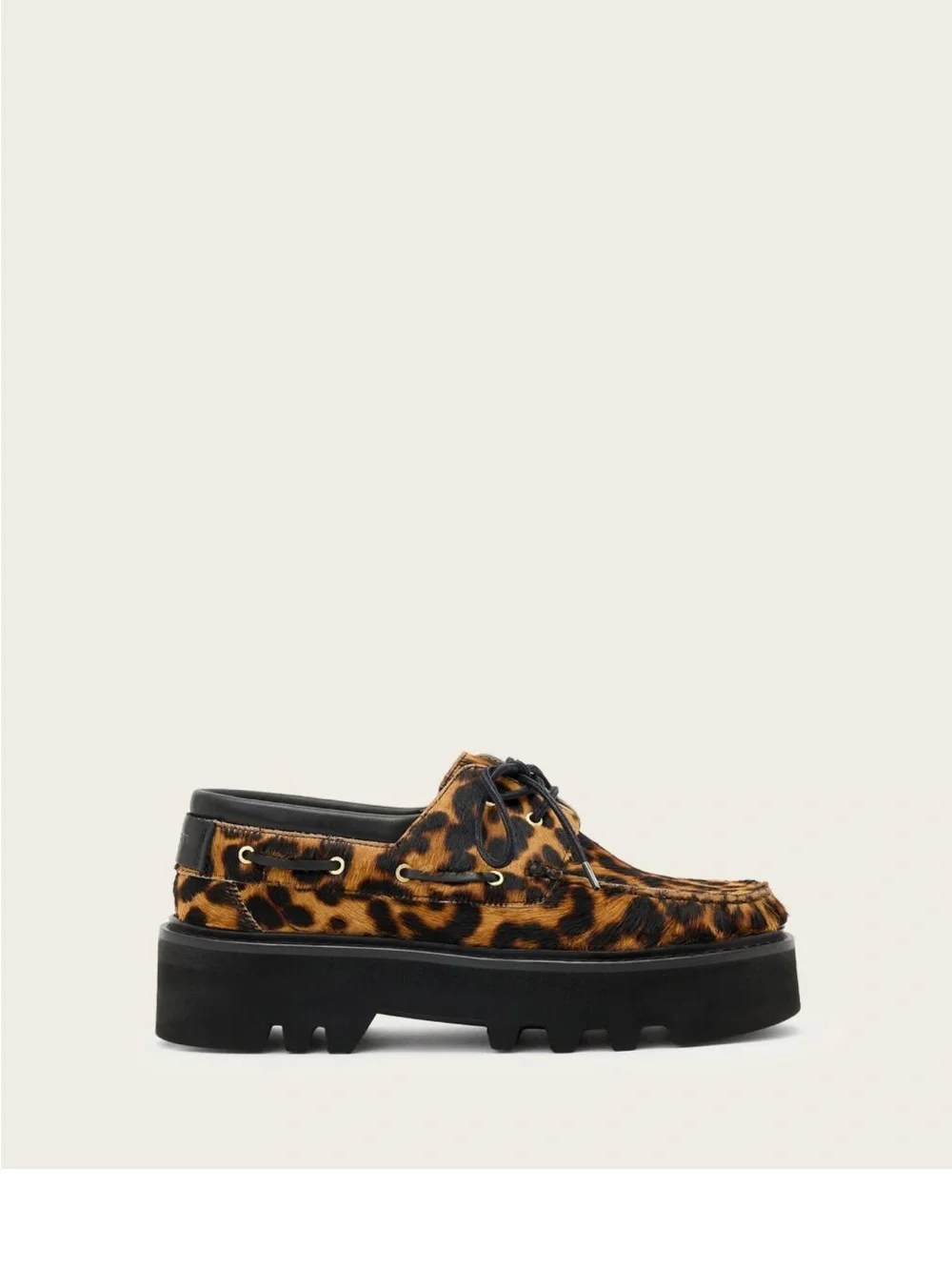 New: AllSaints Leopard Print Platform Lace-Up Shoe in Brown and Black 8